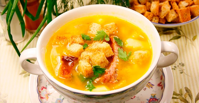 1-22 Суп с копчёной курицей и плавленным сыром